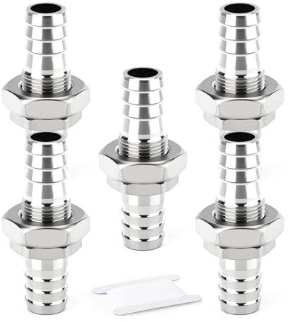 ERGAOBOY 5 piezas de racores pasamuros con espiga para manguera de acero inoxidable 304, conector de montaje en panel con unión recta de 14 mm para aire, agua y combustible