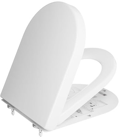 DERW D Shaped Soft Close Toilet Seat, Heavy Duty Premium Thermoplastic, Quick Release, Easy Clean and Install with Alignment Guide, Durable White Toilet Seat