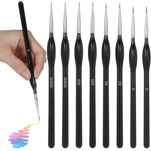 BOHUIZ 8Pcs Fine Detail Paint Brush Set, Miniature Detail Artist Painting Brushes, 4 Sizes Wooden Fine Tip Paint Brushes for Acrylic Painting, Nail Art, Drawing, Craft, Oil, Model Watercolor Paintings