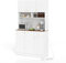 GIANTEX Armoire haute de cuisine avec prises électriques, support pour four à micro-ondes et étagères réglables, armoire buffet autoportante avec portes et tiroir, blanc (blanc)