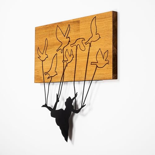Elegant Decorative Wooden Wall Accessory, Walnut & Black, 58 x 60 cm | 50% Wood (3 cm) & Metal (1.5 mm) | Unique Texture & Color Variations