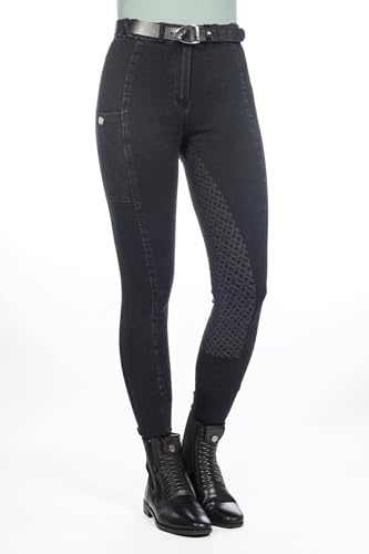HKM Women's Harbour Island Denim Silicone Full seat Riding Breeches, Black, 26