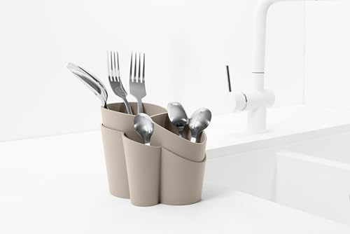 BLIMPLUS - Scolaposate Gocciolo Moka Grey 4 Scomparti Drenaggio Acqua - Organizzatore Posate Lavello - Made in Italy