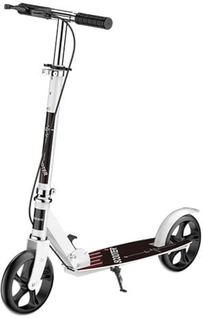 Scooter Erwachsene, Klappbarer Roller Höhenjustierbarer Cityroller, Mit Handbremse Gummimatte StoßDäMpfung,200MM Big Wheel Scooter Tretroller für Jugendliche (Weiß)