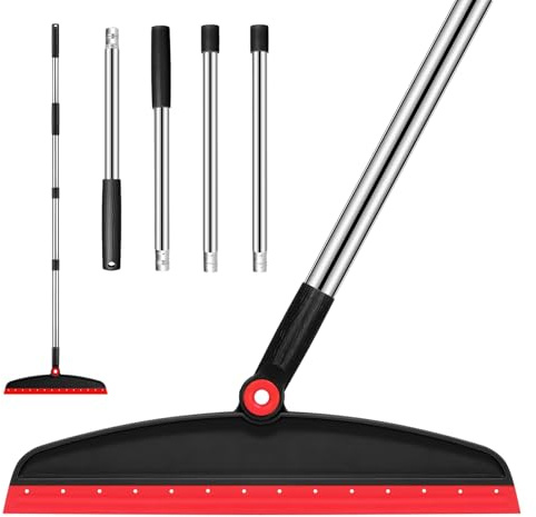 Multifunction Magic Broom, 54 Inch Adjustable Long Handle Silicone Floor Squeegee Broom, Sweep and Scrape 2 in 1 Household Cleaning Brooms for Floor, Bathrooms, Showers, Tile, Pet Hair, Black Red
