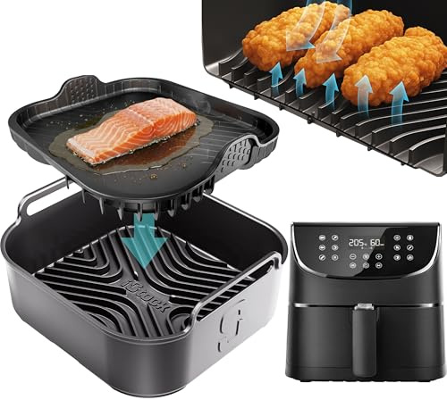 Airflow Pro™ Cosori 5.5L Silicone Liner + Flat Oil Mat | Dual-Mode Design for Airflow Crisping or Flat-Base Oil Cooking | 3mm Thick, 15mm Ridges | Perfect Fit for Cosori 5.5L 2PCS | by iStock Kitchen