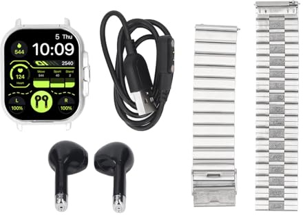 EIMSOAH 2 in 1 Orologio Intelligente con Auricolari, Touch Screen da 2,01 Pollici Bluetooth Call Fitness Tracker, Sport Orologio con Cuffie Integrate Compatibili con Telefoni Android (Acciaio