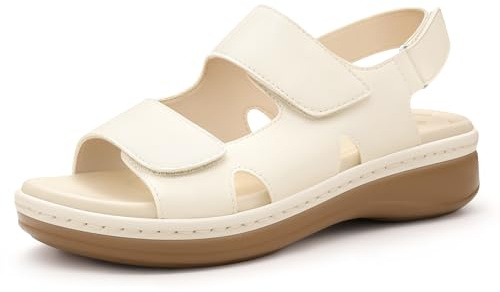 PIZZ ANNU Sandales Femme Été Confortable Compensées Chic Orthopédique à Scratch Nu-Pieds Semelle Souple pour Marche et Voyage Ivoire EU 41