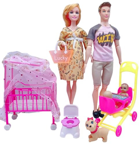 Jorzer Ensemble de poupée familiale, poupée Enceinte articulée Mobile avec bébé dans Le Ventre, Papa et 2 Enfants, et Autres Accessoires Enceintes, bébé, Jouets, poupées familiales.