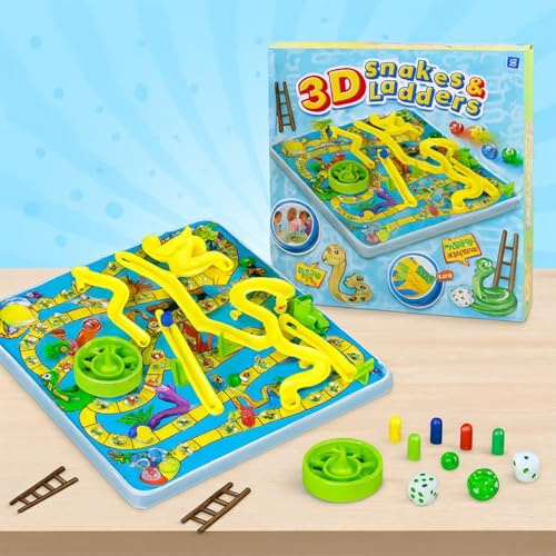 CASVO 3D Snakes and Ladders Board Game Kids Toys Traditional Family Toy Snakes & Ladders Card Game for Kids snakes card game Educational Picnic Party Children's game Toys for Boys Girls