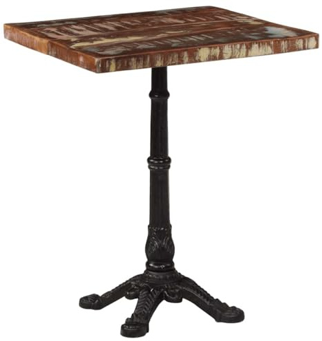 KHGPOTYU Small Wooden Table for Drinks 60x60x76 cm with Cast Iron Base Bistro Table 60x60x76 cm, Sturdy Cast Iron Base Bistro