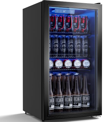 Airfish Getränkekühlschrank 90L | Frostfreie gleichmäßige Kühlung, 3 verstellbare Ablagen für 125 Dosen | Flüsterleiser Kühlschrank für Bar, Büro & Zuhause – Schwarz