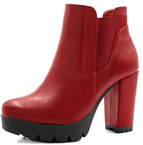 Allegra K Stivali Chelsea da donna con tacco alto e plateau e cerniera, Rosso, 39.5 EU