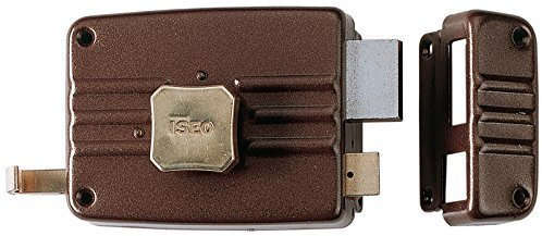 Cerradura de puerta para aplicar art. 402 con pomo interior y cilindro exterior abierto, pestillo separado. Equipamiento 3 llaves. Entrada 50 mm izquierda