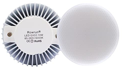 Rowrun Gx53 LED Bulb 10W 900lm Daylight Bulb for Replacement of Traditional Halogen Gx53 Lamp Cabinet, Showcase, Exhibition, Shop Showroom Lighting Non-Dimmable Pack of 2