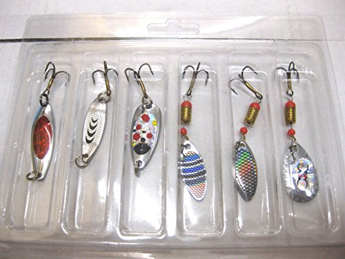 B-Creative 6 x Fishing Spinners grosso cucchiaino esche luccio persico trota, 3 ganci