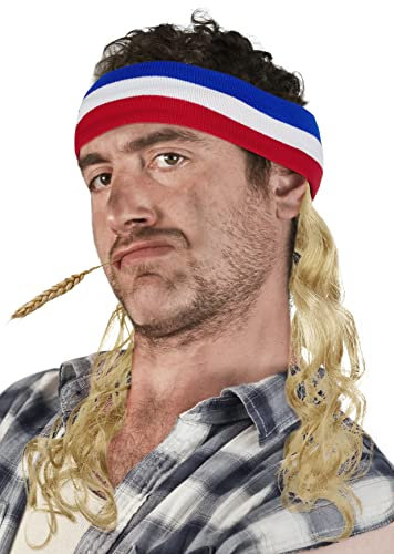 Balinco Vokuhila Kopfband mit Haaren Stirnband Hillbilly Headband Prollperücke perücke Proll Perücke Pimp (Hellblond)