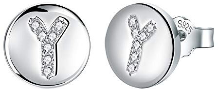 J.Endéar Ohrringe Buchstabe Y für Damen Mädchen Silber 925 Hypoallergene Kleine Ohrstecker Zirkonia Schmuck 8mm Geschenk für Kinder