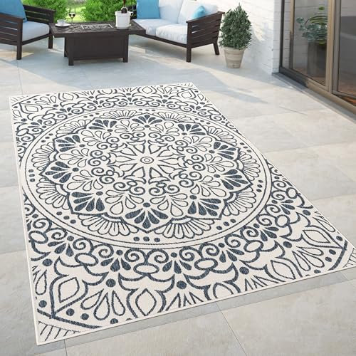 Paco Home In- & Outdoor Teppich Balkon Terrasse Vintage Orientalisches Muster Ornamente, Grösse:60x100 cm, Farbe:Blau 2