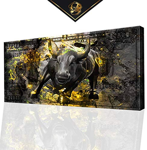 DotComCanvas® XXL Aktienmarkt Börse-Wandbild für Trader | Leinwand direkt Aufhangbereit BLACK BULL (100 X 50 CM)