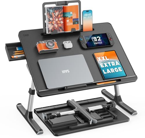 Saiji Laptop-Bett-Tablett, Verstellbarer Laptop-Betttisch, klappbarer Laptop-Ständer mit Schublade, zum Essen, Arbeiten, Schreiben, Spielen, Zeichnen