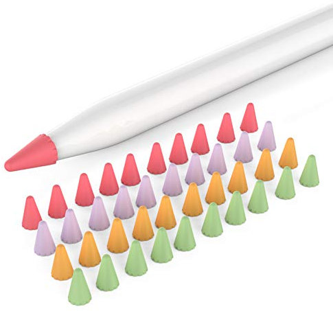 Delidigi Spitze Hülle Kompatibel mit Apple Pencil 1st / 2nd / Apple Pencil Pro/USB C, 40 Pack Hochempfindlich Nib Silikon Spitze Replacement Apple Pencil Tips(Lila/Grün/Orange/Rot)
