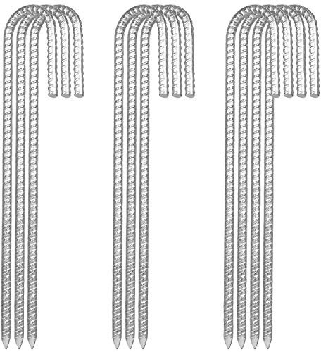 10 Pack 12”Galvanized Rebar Tent Stakes J Hook, Heavy Duty J Hook Ground Anchors, Curved Steel Plant Support Garden Stake with Chisel Point end for Fence Stakes, Canopies, Sheds, Swing Sets