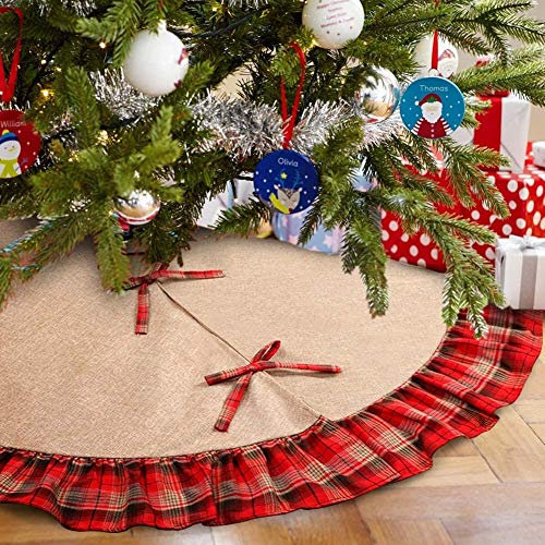 Chensensor Gonna Albero di Natale 48IN Rosso Lino Tappeto Albero di Natale Gonna Base di Natale Decorazione Capodanno casa Festa Forniture
