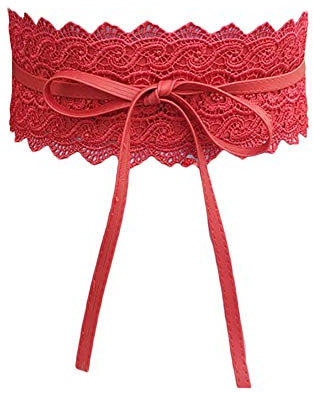 CHENGZI Damen-Spitzengürtel, weich, modisch, breite Taille, Boho-Stil, Cinch-Gürtel, rot, One size