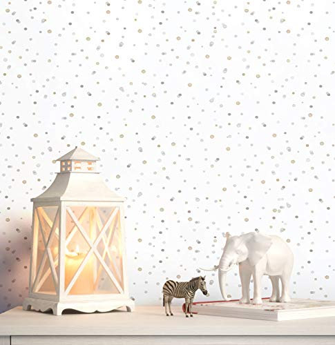 NEWROOM Tapete Beige Papiertapete Punkte - Kindertapete Kinder Grau Weiß Gepunktet Konfetti Babytapete Niedlich Pünktchentapete inkl. Tapezier-Ratgeber