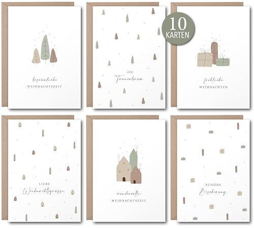 Weihnachtskarten - 10 verschiedene Weihnachtspostkarten im Set - schöne Sprüche und tolle schlichte Motive A6 Karten zum verschenken Grußkarte zu Weihnachten, Weihnachtspostkarte - Schlicht