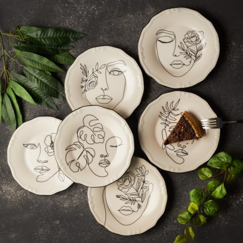 KARACA Face Torten Set für 6 Personen, Tortenplatte, Porzellan, Torten Deko Torten-Platte,Torten-Teller, Porzellan-Platte für Torten und Kuchen, Einzigartiges Design