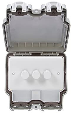 Lieber Silk White 3 Gang Outdoor Dimmer Switch IP66 Trailing Edge 100W LED (250w Halogen/Incandescent)