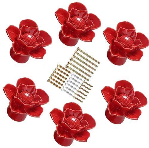 MayGreeny 6 Stück Keramik-Blumenschrankknöpfe Vintage Küche Schublade Zuggriffe Türknauf für Kommode Schrank Kleiderschrank Küche Kinderschrank, Keramik Möbelknauf mit Befestigungsschrauben