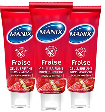 Manix - Lot de 3 Tube Gel Lubrifiant Intime FRAISE - 80ml