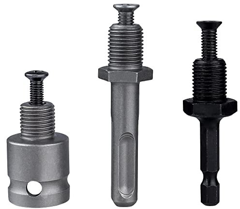 Mesee 3 Pieces Drill Chuck Adapter Connecting Rod 1/2-20UNF Thread Mount Chuck Converter Attachment Extensions Kit- 1/4 Quick Change Hex Shank, SDS Plus Shank and 1/2 Square Female Adaptor