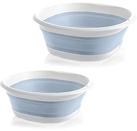 NEUSID Round Washing Up Bowl, 2 Pack Folding Hand Wash Basin Multipurpose Outdoor Washbasin Portable Silicone Washing Basket for Travel Camping Hiking Motorhome (Blue)