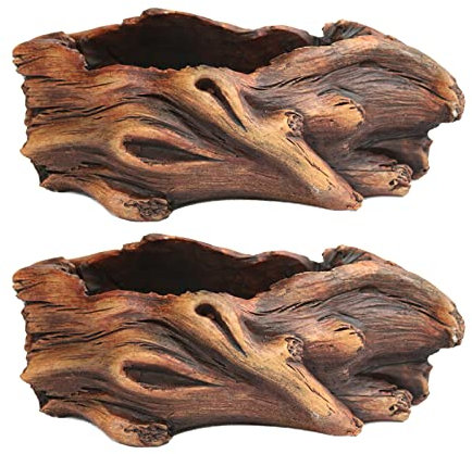 RXMORI 2 macetas de madera flotante falsa para escultura, contenedor de cactus, maceta de tronco de madera flotante, contenedor de plantación