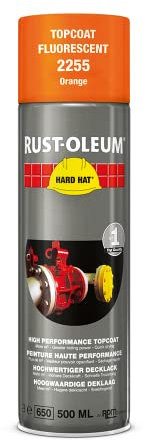 Rust-Oleum HARD HAT Decklack - Hochleistungsfähiger Industrielack-Spray zur Verwendung auf Metall, Holz und Beton. In verschiedenen Farben mit hoher Deckkraft - 500ml (Fluoreszierend Orange)