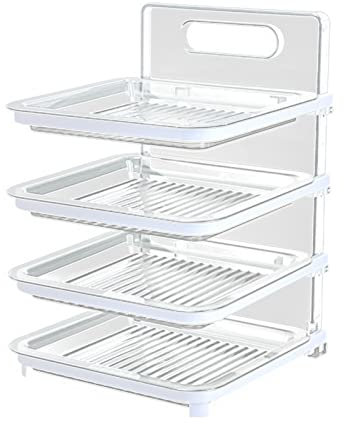 Veggie Tray, 4 Layers Kitchen Dish Rack Vegetable Tray Food Tray Stackable Kitchen Dish Plate Rack Wall Mounted Storage Rack,Side Dish Stacking Storage(White)
