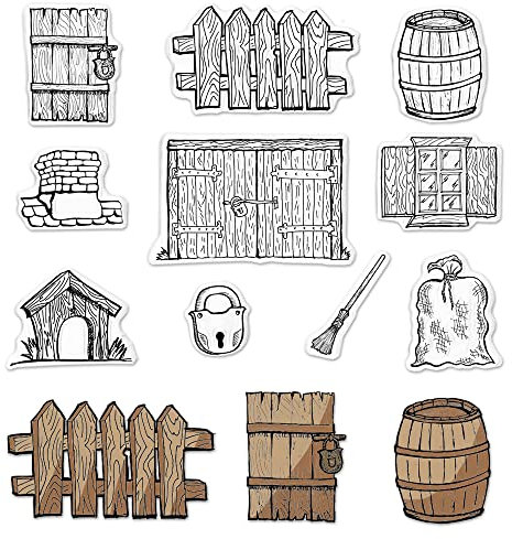 Hying Village Holztür Clear Stamps für Kartenherstellung, Barrel Holzzaun Besenstiel Transparente Gummistempel für Bullet Journal DIY Scrapbook Dekoration Handgemachtes Handwerk Notizbuch