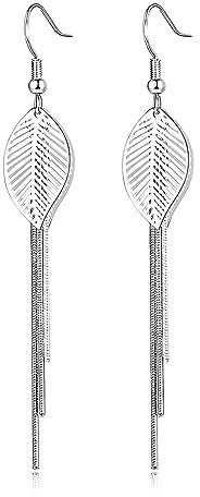Deyanse Silber Lang Ohrringe Hängend, 925 Sterling Silber Tropfen Baumeln Ohrringe, 85mm Lange Hängeohrringe für Damen, Hypoallergen Quaste Ohrhänger Ohrringe mit Blätter Schlangenkette Ohrringe