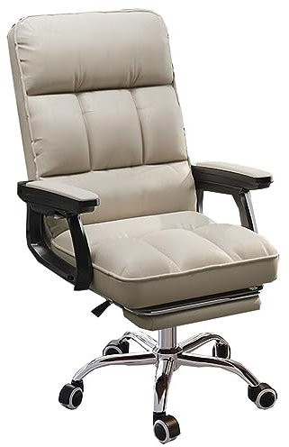 Bürostuhl Ergonomisch Leder Hohe Rückenlehne Schreibtisch Drehsessel Schreibtischstuhl Chefsessel Mit Armlehnen, PU Leder Computerstuhl Mit Lendenwirbelstütze ( Color : /Beige , Size : With foot rest