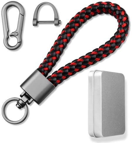 Aotoyou Schlüsselbund Schlüsselanhänger Auto Geflochtenes Leder Schlüsselband Motorrad Keychain Autoschlüsselbund Autoschlüsselanhänger (Schwarz + Rot)