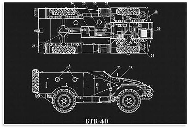 BTR 40 Panzer-Zeichnungen Minimalismus Blaupausen Leinwand Wandkunst Poster Dekorativ Modern Home Print Bild Kunstwerke Poster