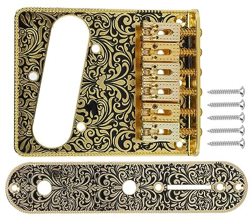 6-saitige E-Gitarren-Telecaster-Brücke Telecaster-Steuerplattenbrücke Gitarren-Tailpcs-Ersatzteile Geeignetes Elektrowerkzeug-Zubehör für Tele-Telecaster-Zubehör (Gold)
