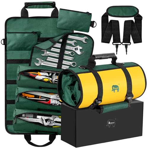 Werkzeugtasche, robust, aufrollbar, Werkzeugtasche mit abnehmbaren Werkzeugtaschen, Werkzeug-Organizer mit 6 Taschen für Mechaniker, Elektriker, Klempner und Tischler