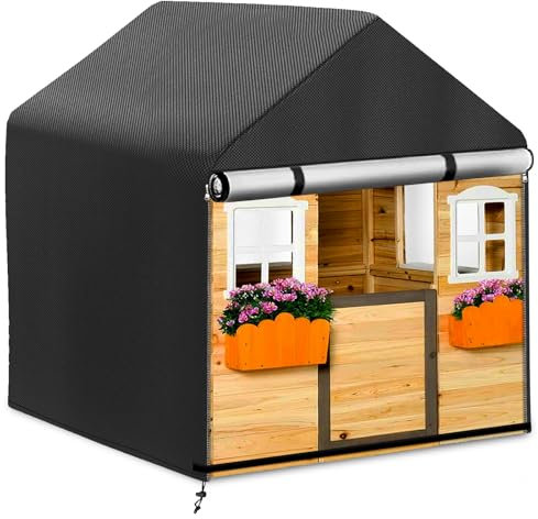Housse Cabane Jardin Enfant Imperméables,Couverture de Protection Maison Enfant Coupe Vent,Bache Cabane de Jardin pour Enfant avec Cordon et Fermeture éclair,420D (134*131*135cm,Noir)
