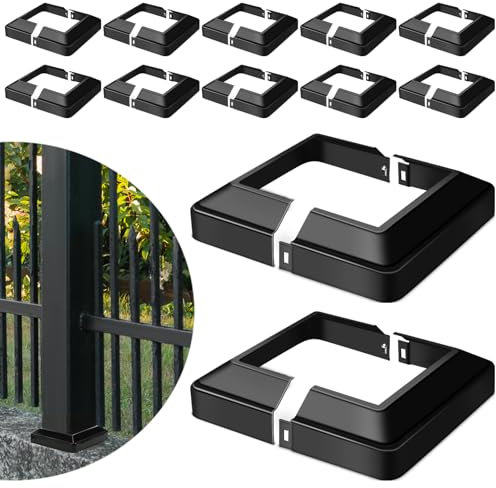 Tandefio Pfostenschürze, Innengröße 3,5 x 3,5 cm, Pfostenbodenabdeckung, Metall-Pfostensäulen, Umwicklungen, schwarze Pfostenbasis für Zaun, Treppe, Handlauf, Geländer, Veranda, Holz, Vinyl-Pfosten
