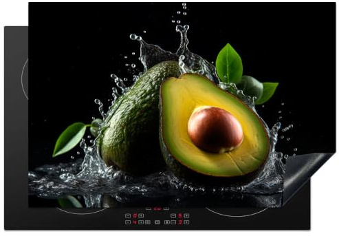KitchenYeah© Protege Plaque Tapis Pour Induction Deco Cuisine Protection | 77x51 cm - Vitrocéramique Pour Cuisiniere Avocat - Fruit - Eau - Noir - Vert